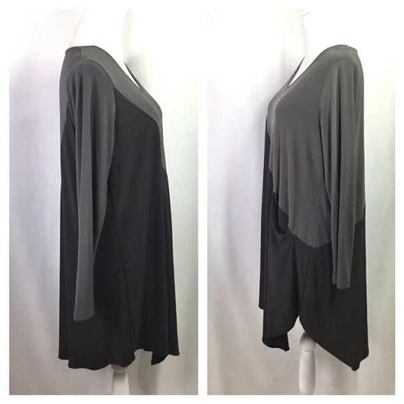 Sun Kim Dress USA Sz M Asymmetrical Comfy Casual Black Gray Long Sleeve Stretch - Picture 5 of 7
